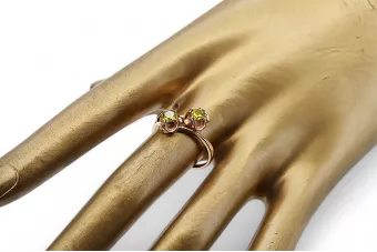 Žiedas Geltonasis peridotas Originalus 14k rožinio aukso vintage Vintažinis stilius vrc266r